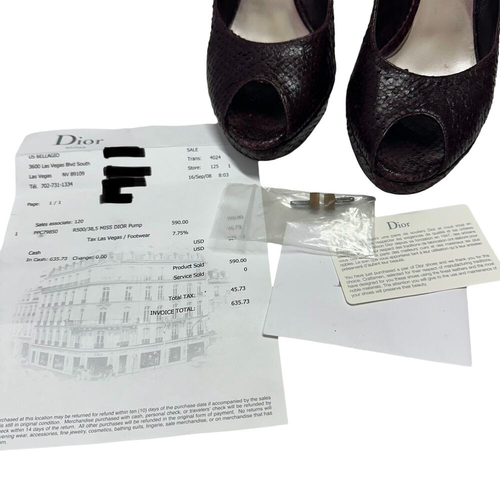 Christian Dior Womens Pumps Size 8.5 Python Leather Peep Toe Amethyste 2008 - Picture 8 of 11